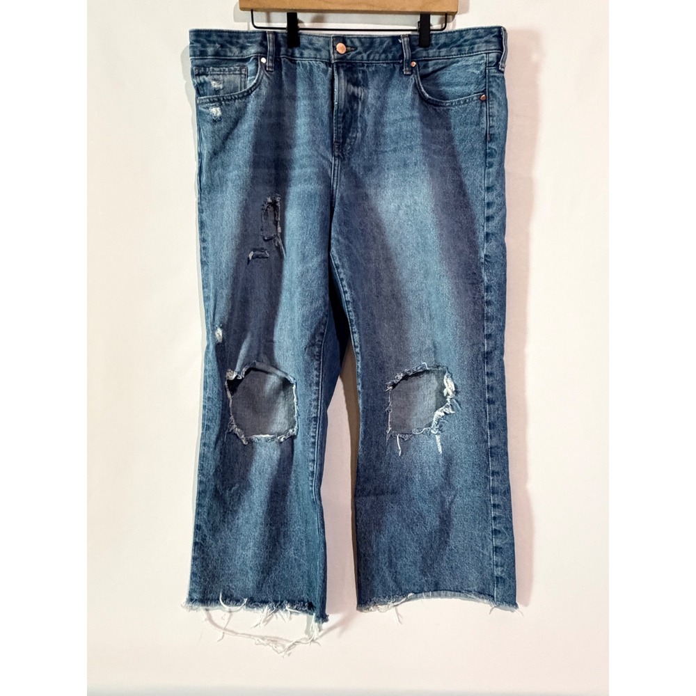 Express 90s Ankle Boot Flare Jeans Plus Size 16R Vintage Wash Denim Retro Casual